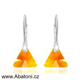 Swarovski Elements Xilion Triangle krystal 12mm - Stříbrné náušnice visací oranžový trojúhelník 39174.2 Tangerine (oranžová)