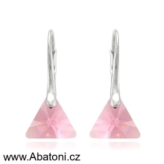 Swarovski Elements Xilion Triangle krystal 8mm - Stříbrné náušnice visací růžový trojúhelník 39174.2 Light Rose (růžová světlá)