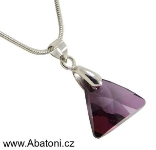 Swarovski Elements Xilion Triangle krystal 12mm - Stříbrný náhrdelník (přívěsek + řetízek) visací fialový trojúhelník 39174.2 Lilac Shadow (fialová, vínová, bordó, růžovo zlatá, duhová) 