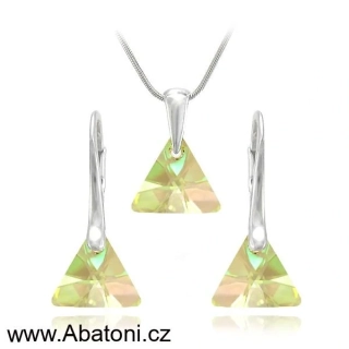 Swarovski Elements Xilion Triangle krystal 12mm - Stříbrná sada (set, souprava) náušnice a přívěsek s řetízkem zelený trojúhelník 39174.2 Luminous Green (zelená velmi světlá, žluto zelená)  
