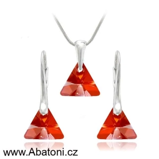 Swarovski Elements Xilion Triangle krystal 12mm - Stříbrná sada (set, souprava) náušnice a přívěsek s řetízkem červeno oranžový trojúhelník 39174.2 Red Magma (červená, oranžová, ohnivá, bordó) 
