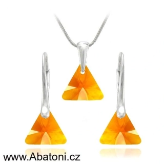 Swarovski Elements Xilion Triangle krystal 12mm - Stříbrná sada (set, souprava) náušnice a přívěsek s řetízkem oranžový trojúhelník 39174.2 Tangerine (oranžová) 