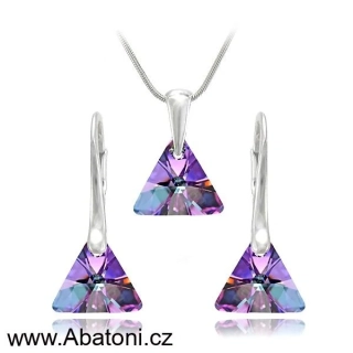 Swarovski Elements Xilion Triangle krystal 12mm - Stříbrná sada (set, souprava) náušnice a přívěsek s řetízkem fialový trojúhelník 39174.2 Vitrail Light (růžová, fialová, tyrkysová, duhová) 