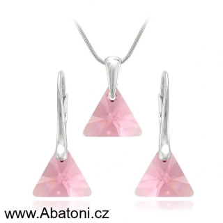 Swarovski Elements Xilion Triangle krystal 16mm - Stříbrná sada (set, souprava) náušnice a přívěsek s řetízkem růžový trojúhelník 39174.2 Light Rose (růžová světlá) 