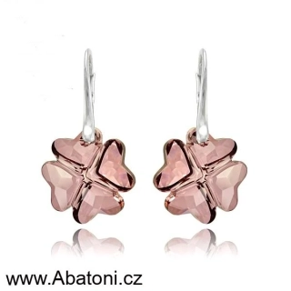 Swarovski Elements Clover krystal 23mm - Stříbrné náušnice visací růžový čtyřlístek 31262.1 Antique Pink (růžová tmavá, starorůžová, vintage)