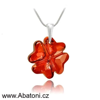 Swarovski Elements Clover krystal 19mm - Stříbrný náhrdelník (přívěsek + řetízek) červeno oranžový čtyřlístek 32085.1 Red Magma (červená, oranžová, ohnivá, bordó) 