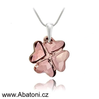Swarovski Elements Clover krystal 23mm - Stříbrný náhrdelník (přívěsek + řetízek) růžový čtyřlístek 32085.1 Antique Pink (růžová tmavá, starorůžová, vintage) 