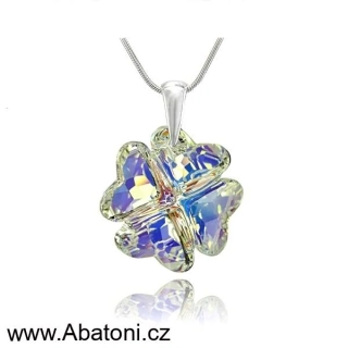 Swarovski Elements Clover krystal 19mm - Stříbrný náhrdelník (přívěsek + řetízek) bílý duhový čtyřlístek 32085.1 Crystal AB (bílá, křišťálová, duhová, měňavá) 