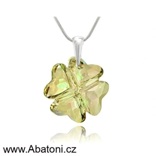 Swarovski Elements Clover krystal 19mm - Stříbrný náhrdelník (přívěsek + řetízek) zelený čtyřlístek 32085.1 Luminous Green (zelená velmi světlá, žluto zelená) 