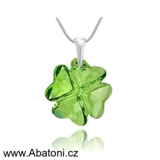 Swarovski Elements Clover krystal 19mm - Stříbrný náhrdelník (přívěsek + řetízek) zelený čtyřlístek 32085.1 Peridot (zelená světlá) 