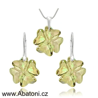 Swarovski Elements Clover krystal 19mm - Stříbrná sada (set, souprava) náušnice a přívěsek s řetízkem zelený čtyřlístek 31262.1 Luminous Green (zelená velmi světlá, žluto zelená) 