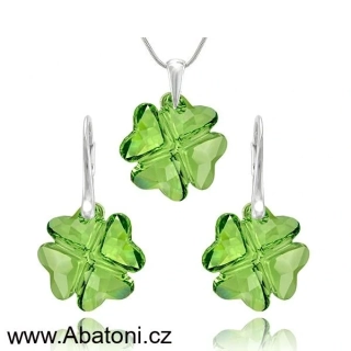 Swarovski Elements Clover krystal 23mm - Stříbrná sada (set, souprava) náušnice a přívěsek s řetízkem zelený čtyřlístek 31262.1 Peridot (zelená světlá) 