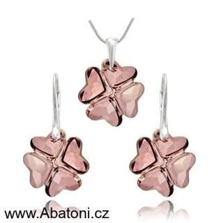 Swarovski Elements Clover krystal 23mm - Stříbrná sada (set, souprava) náušnice a přívěsek s řetízkem růžový čtyřlístek 31262.1 Antique Pink (růžová tmavá, starorůžová, vintage) 
