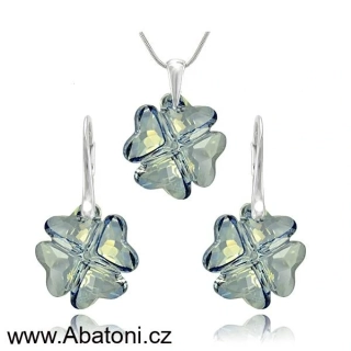 Swarovski Elements Clover krystal 19mm - Stříbrná sada (set, souprava) náušnice a přívěsek s řetízkem modrý čtyřlístek 31262.1 Blue Shade (modrá křišťálová světlá, šedo-béžová) 
