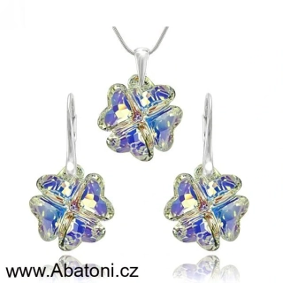 Swarovski Elements Clover krystal 19mm - Stříbrná sada (set, souprava) náušnice a přívěsek s řetízkem bílý duhový čtyřlístek 31262.1 Crystal AB (bílá, křišťálová, duhová, měňavá) 