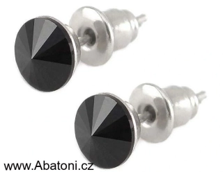 Swarovski Elements Rivoli vlepený krystal 12mm - Ocelové náušnice pecky puzety černé kulaté 51037.3 Jet (černá)