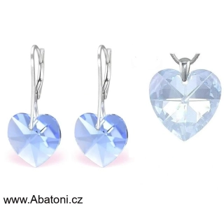 Swarovski Elements Heart krystal 18+14mm - Stříbrná sada (set, souprava) náušnice a přívěsek s řetízkem modré srdce, srdíčko 39003.3 Light Sapphire (modrá světlá, blankytná) 