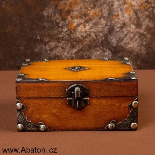 Šperkovnice okovaná dřevěná (truhlička, krabička na šperky) oranžová přírodní orange