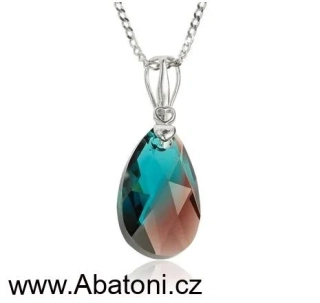 Swarovski Elements Pear krystal 22mm - Stříbrný náhrdelník (přívěsek + řetízek) visací fialovo modrá slza, kapka 34252.3 Burgundy Blend Zircon Blue (fialová, bordó, vínová, tyrkysová, žíhaná) 
