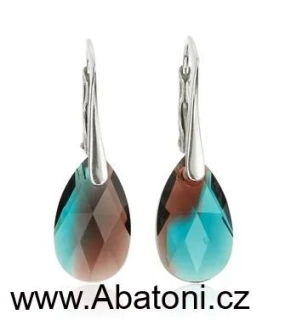 Swarovski Elements Pear krystal 22mm - Stříbrné náušnice visací fialovo modrá slza, kapky 31242.3 Burgundy Blend Zircon Blue (fialová, bordó, vínová, tyrkysová, žíhaná) 