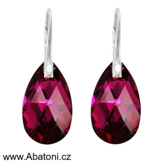 Swarovski Elements Pear krystal 22mm - Stříbrné náušnice visací růžová slza, kapky 31231.7 Fuchsia (růžová tmavá, fuchsiová) 