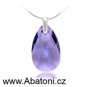 Swarovski Elements Pear krystal 22mm - Stříbrný náhrdelník (přívěsek + řetízek) visací fialová slza, kapka 34252.3 Tanzanite (fialová) 