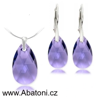 Swarovski Elements Pear krystal 22+16mm - Stříbrná sada (set, souprava) náušnice a přívěsek s řetízkem fialová slza, kapka 39169.4 Tanzanite (fialová) 