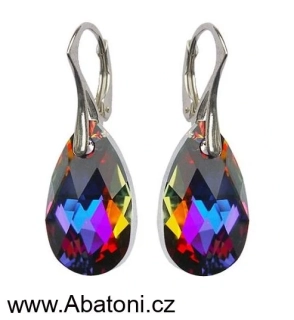 Swarovski Elements Pear krystal 16mm - Stříbrné náušnice visací oranžovo modrá slza, kapky 31215.5 Volcano (oranžová, modrá, duhová, ohnivá)