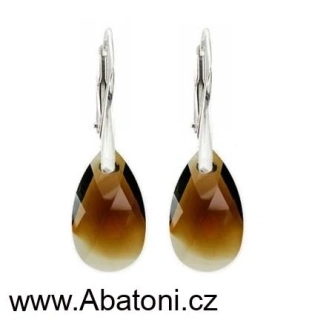 Swarovski Elements Pear krystal 16mm - Stříbrné náušnice visací hnědá slza, kapky 31231.7 Topaz Blend (hnědá, bronzovo béžová, žíhaná) 
