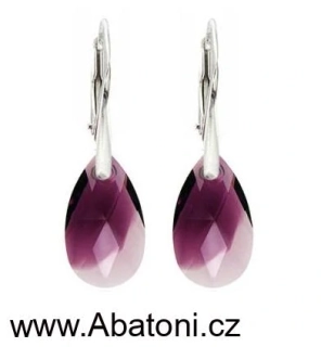 Swarovski Elements Pear krystal 22mm - Stříbrné náušnice visací fialová slza, kapky 31242.3 Amethyst Blend (fialová, vínovo-béžová, žíhaná) 