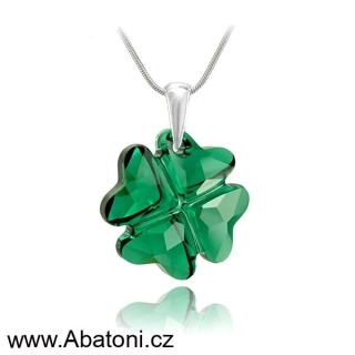 Swarovski Elements Clover krystal 23mm - Stříbrný náhrdelník (přívěsek + řetízek) zelený čtyřlístek 32085.1 Emerald (zelená tmavá, smaragdová, brčálová)