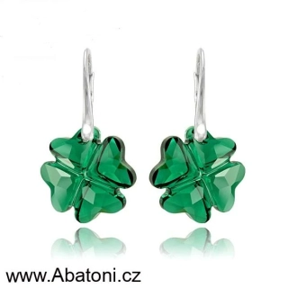 Swarovski Elements Clover krystal 23mm - Stříbrné náušnice visací zelený čtyřlístek 31262.1 Emerald (zelená tmavá, smaragdová, brčálová) 