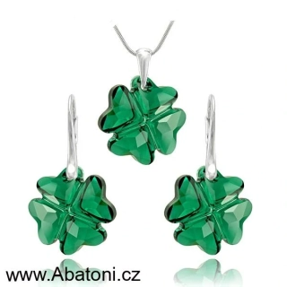 Swarovski Elements Clover krystal 23mm - Stříbrná sada (set, souprava) náušnice a přívěsek s řetízkem zelený čtyřlístek 31262.1 Emerald (zelená tmavá, smaragdová, brčálová) 