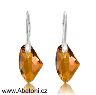Swarovski Elements Galactic Polygon krystal 19mm - Stříbrné náušnice visací oranžový mnohoúhelník 31297.2 Topaz Cooper (oranžová tmavá, jantarová) 