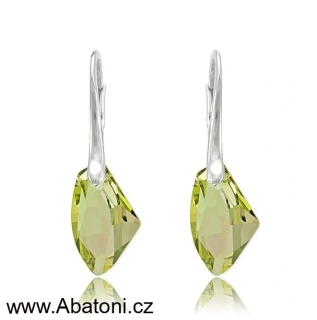 Swarovski Elements Galactic Polygon krystal 19mm - Stříbrné náušnice visací zelený mnohoúhelník 31297.2 Luminous Green (zelená velmi světlá, žluto zelená) 