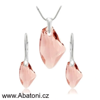 Swarovski Elements Galactic Polygon krystal 27+19mm - Stříbrná sada (set, souprava) náušnice a přívěsek s řetízkem růžový mnohoúhelník 39022.2 Light Rose (růžová světlá)