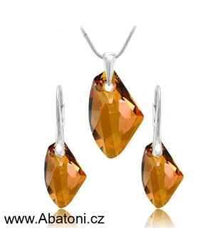 Swarovski Elements Galactic Polygon krystal 27+19mm - Stříbrná sada (set, souprava) náušnice a přívěsek s řetízkem oranžový mnohoúhelník 39022.2 Topaz Cooper (oranžová tmavá, jantarová) 