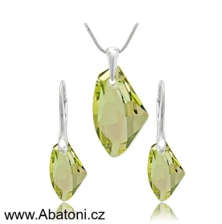 Swarovski Elements Galactic Polygon krystal 27+19mm - Stříbrná sada (set, souprava) náušnice a přívěsek s řetízkem zelený mnohoúhelník 39022.2 Luminous Green (zelená velmi světlá, žluto zelená) 