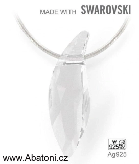 Swarovski Elements Lily Pear krystal 30mm - Stříbrný náhrdelník (přívěsek + řetízek) visací bílá slza, kapka, lístek 34255.1 Crystal (bílá, čirá, křišťálová)