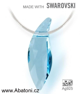 Swarovski Elements Lily Pear krystal 30mm - Stříbrný náhrdelník (přívěsek + řetízek) visací modrá slza, kapka, lístek 34255.1 Aquamarine (modrá světlá, azurová, nebeská) 