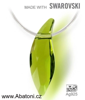 Swarovski Elements Lily Pear krystal 30mm - Stříbrný náhrdelník (přívěsek + řetízek) visací zelená slza, kapka, lístek 34255.1 Olivine (zelená, olivová) 