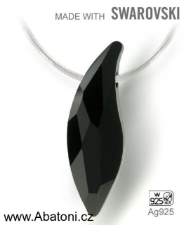 Swarovski Elements Lily Pear krystal 30mm - Stříbrný náhrdelník (přívěsek + řetízek) visací černá slza, kapka, lístek 34255.1 Jet (černá) 