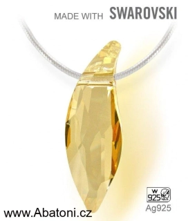Swarovski Elements Lily Pear krystal 30mm - Stříbrný náhrdelník (přívěsek + řetízek) visací zlatá slza, kapka, lístek 34255.1 Golden Shadow (zlatá, světlá jantarová, zlatobéžová) 