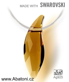 Swarovski Elements Lily Pear krystal 30mm - Stříbrný náhrdelník (přívěsek + řetízek) visací hnědá slza, kapka, lístek 34255.1 Smoked Topaz (hnědo oranžová tmavá, jantarová)