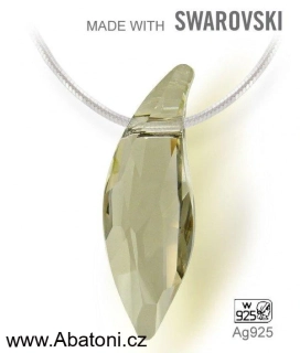 Swarovski Elements Lily Pear krystal 30mm - Stříbrný náhrdelník (přívěsek + řetízek) visací šedá slza, kapka, lístek 34255.1 Silver Shade (šedo-béžová, kouřová) 