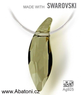 Swarovski Elements Lily Pear krystal 30mm - Stříbrný náhrdelník (přívěsek + řetízek) visací šedá slza, kapka, lístek 34255.1 Satin (šedá, saténová)