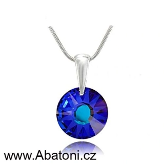 Swarovski Elements Sun krystal 12mm - Stříbrný náhrdelník (přívěsek + řetízek) modré kulaté sluníčko 34252.3 Bermuda Blue (modrá, mořská, duhová, měňavá)