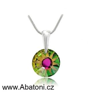 Swarovski Elements Sun krystal 12mm - Stříbrný náhrdelník (přívěsek + řetízek) zelené kulaté sluníčko 34252.3 Vitrail Medium (zeleno-růžová duhová) 