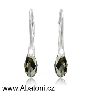 Swarovski Elements Briolette krystal 13mm - Stříbrné náušnice visací šedo černá slza, kapky 71161.3 Silver Night (černá, šedá, duhová) 