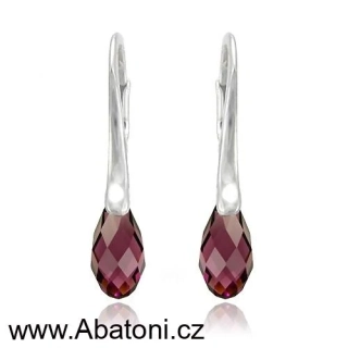 Swarovski Elements Briolette krystal 13mm - Stříbrné náušnice visací fialová slza, kapky 31242.3 Amethyst (fialová, bordó, vínová) 